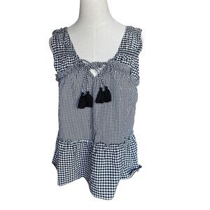 Derek Lam 10 Crosby Black And WHITE Check‎ Tassel Top Size 8 Gingham Sleeveless